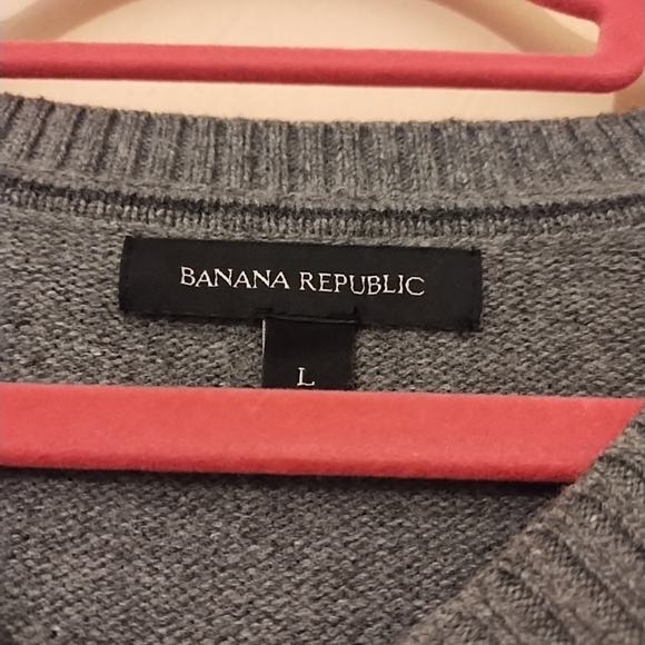 Banana Republic Men's Gray V-Neck Men's Sweater W/ Elbow Patches Size Large - Picture 3 of 8